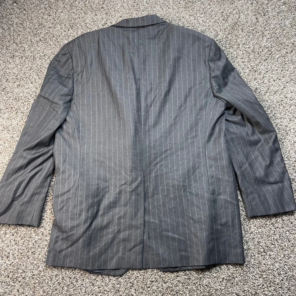 Hickey Freeman Loro Piana Tasmanian Super 120s Wool‎ Pinstripe Blazer Grey 44R